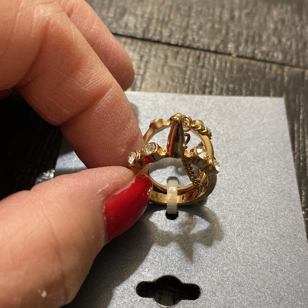 Gold-Tone Crystal Double Chain Ring - Women Jewelry - Picture 4 of 4